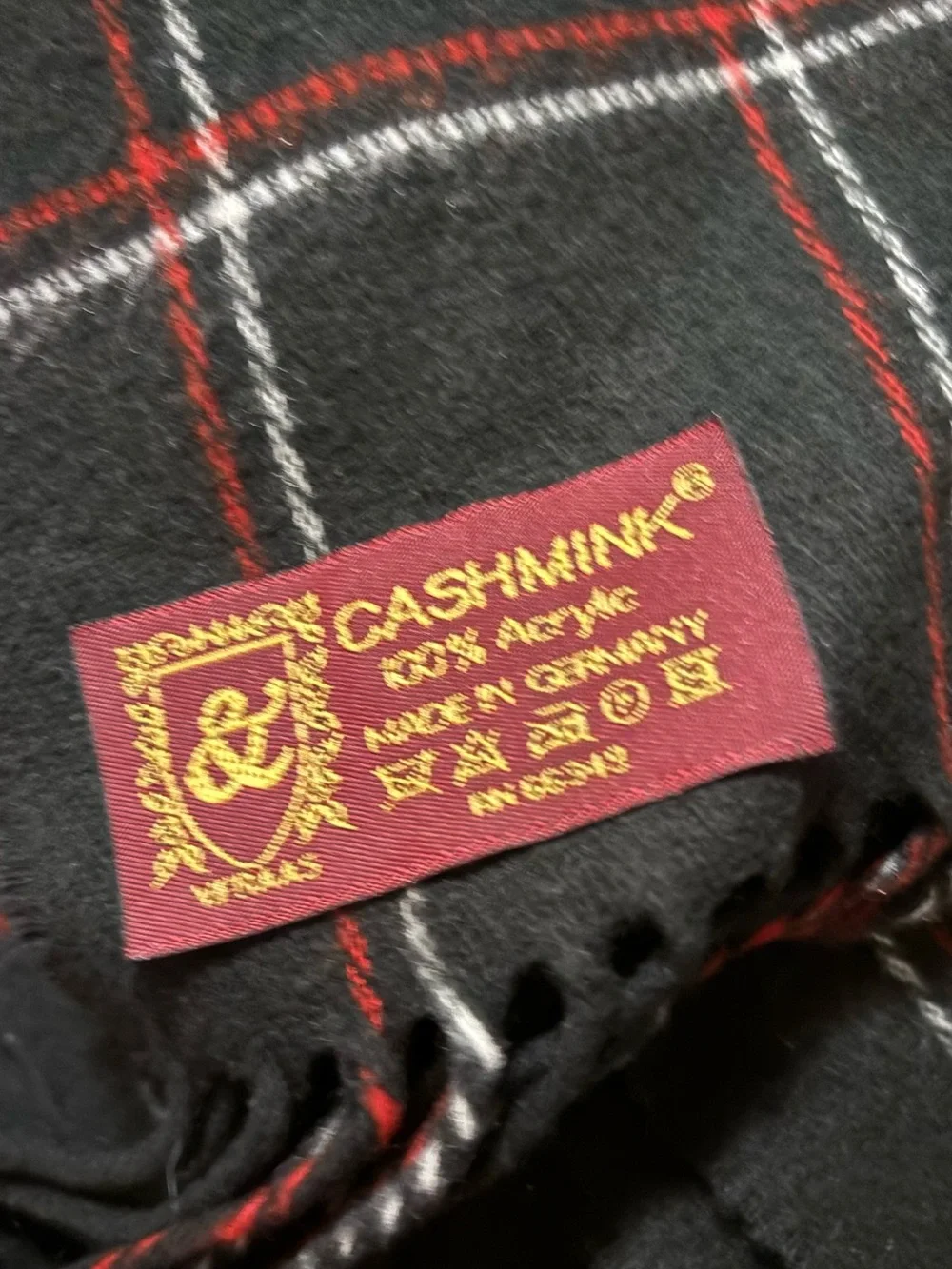 Unisex Black Plaid Cashmink Scarf